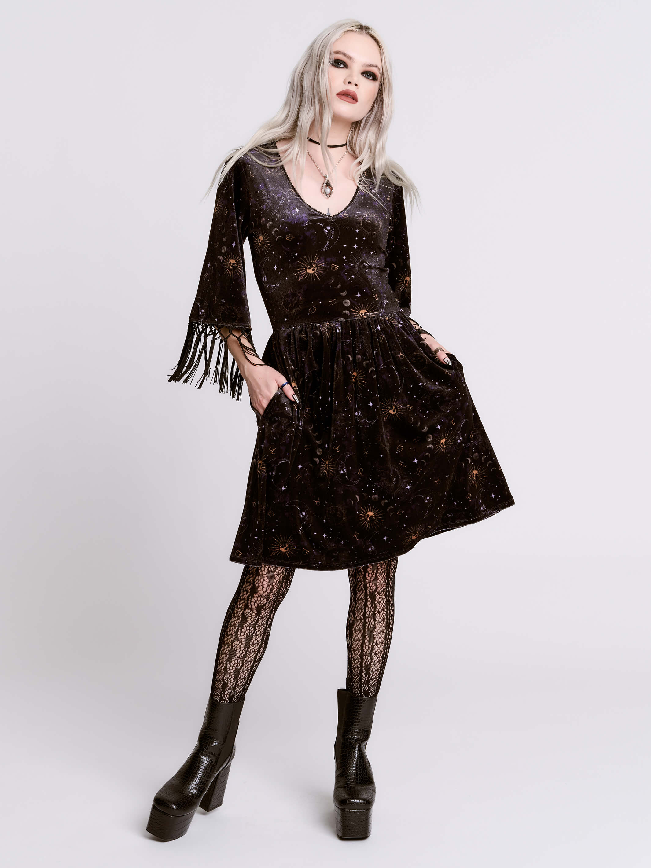 Celestial Velvet Fringe Dress - Image 3