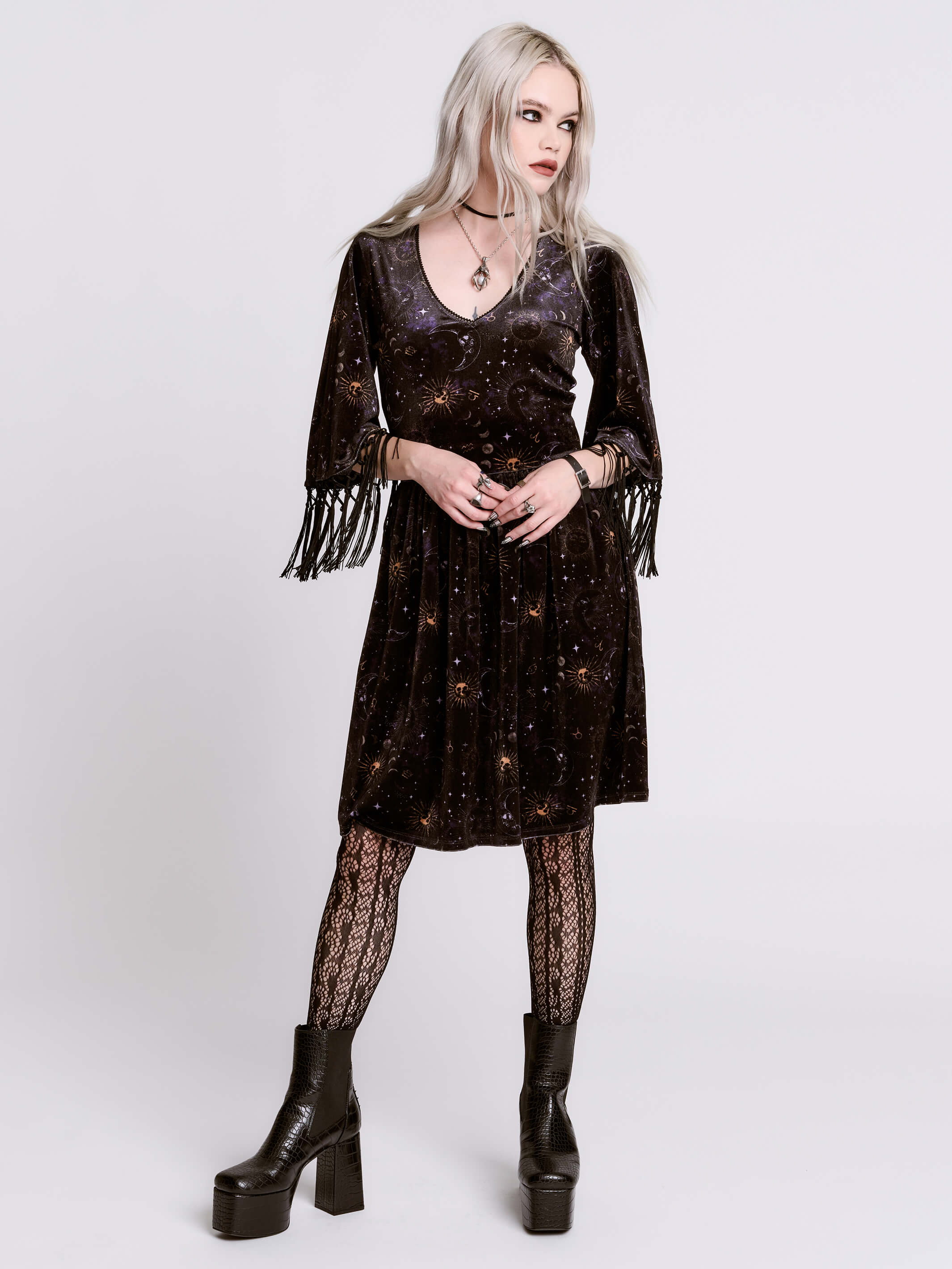 Celestial Velvet Fringe Dress - Image 5