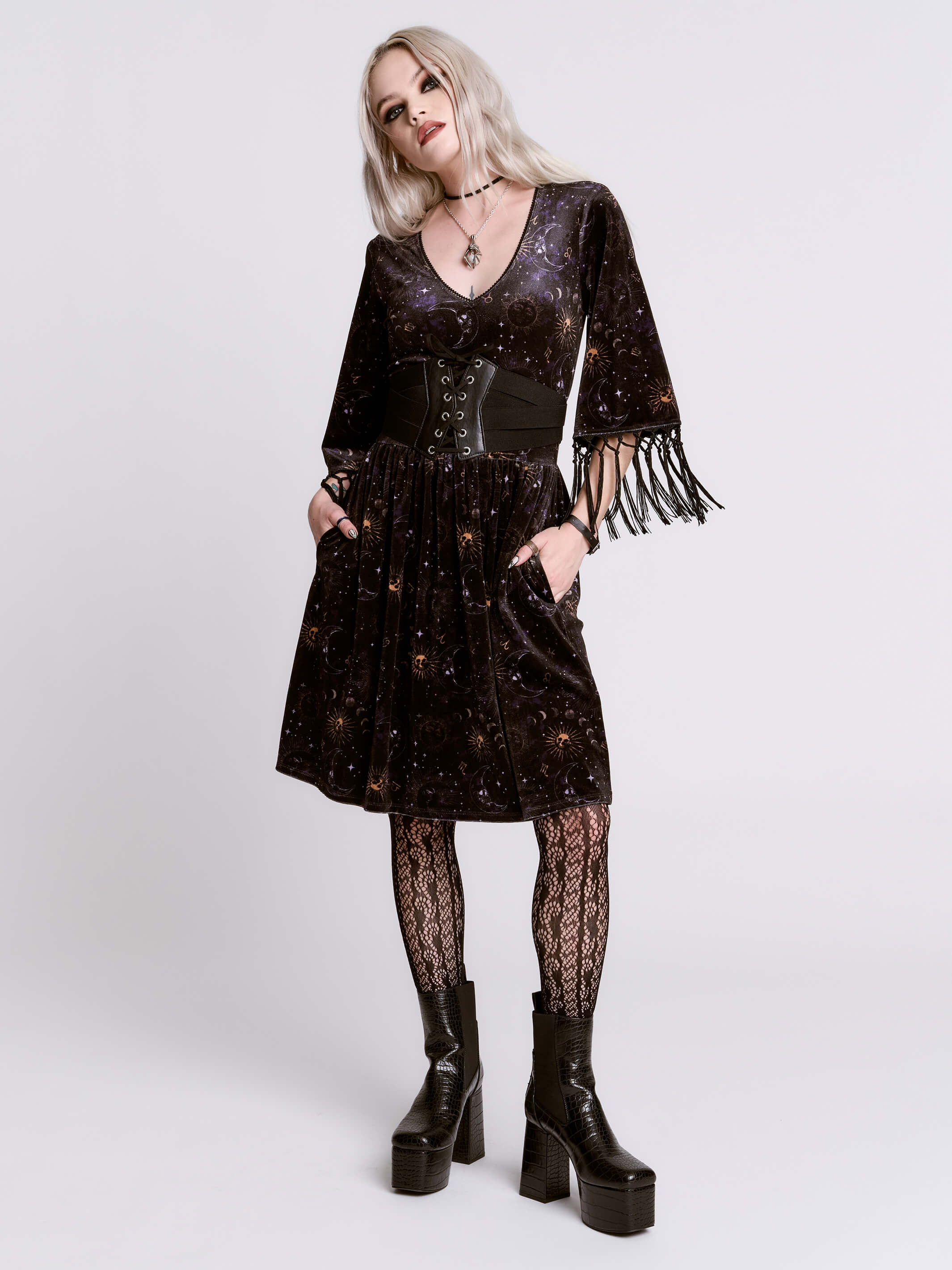 Celestial Velvet Fringe Dress - Image 6