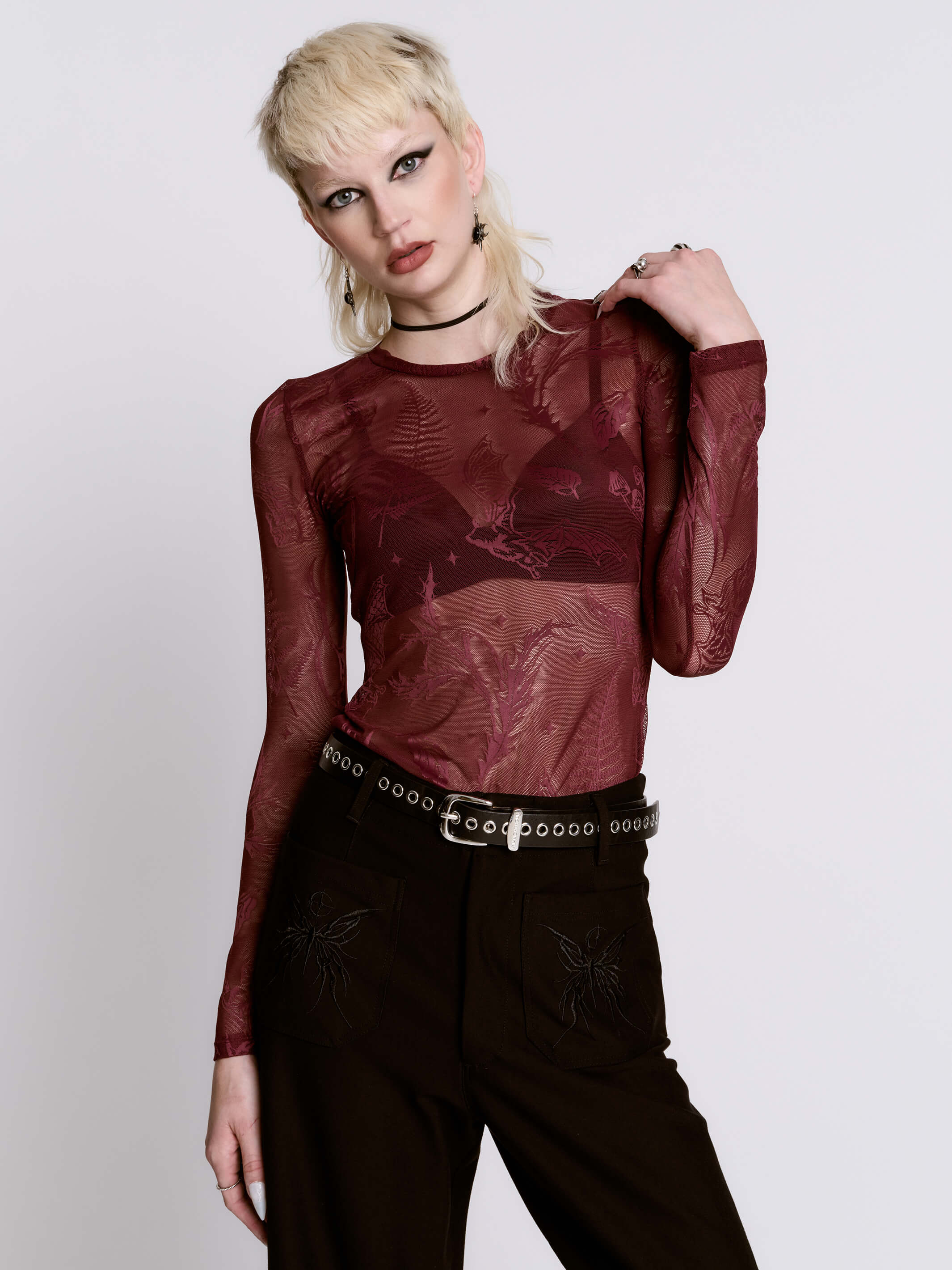 Oxblood Bat Mesh Top - Image 3